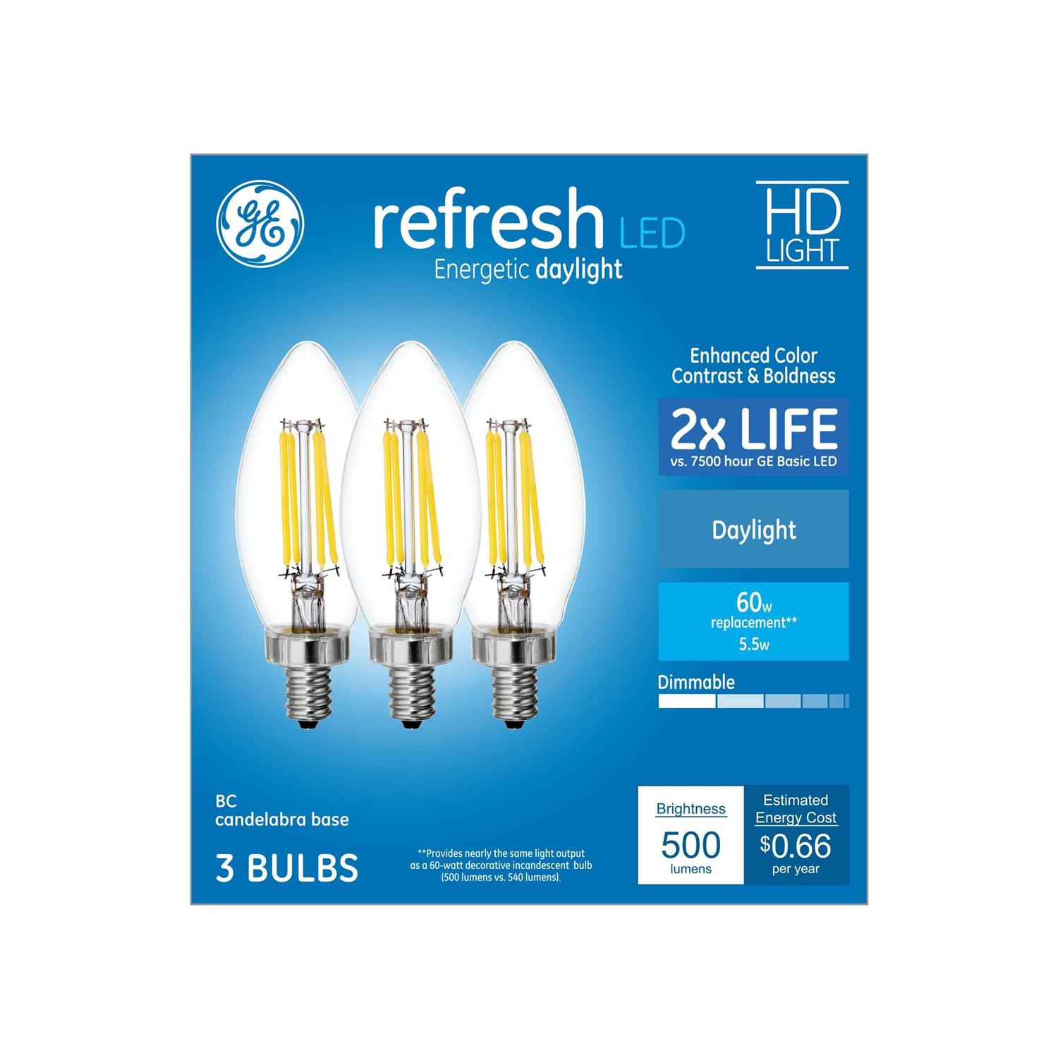 GE Refresh 3-Pack 60 W Equivalent Dimmable Daylight B12 LED Light Fixture Light Bulbs Decorative Candelabra Antique - Image 4