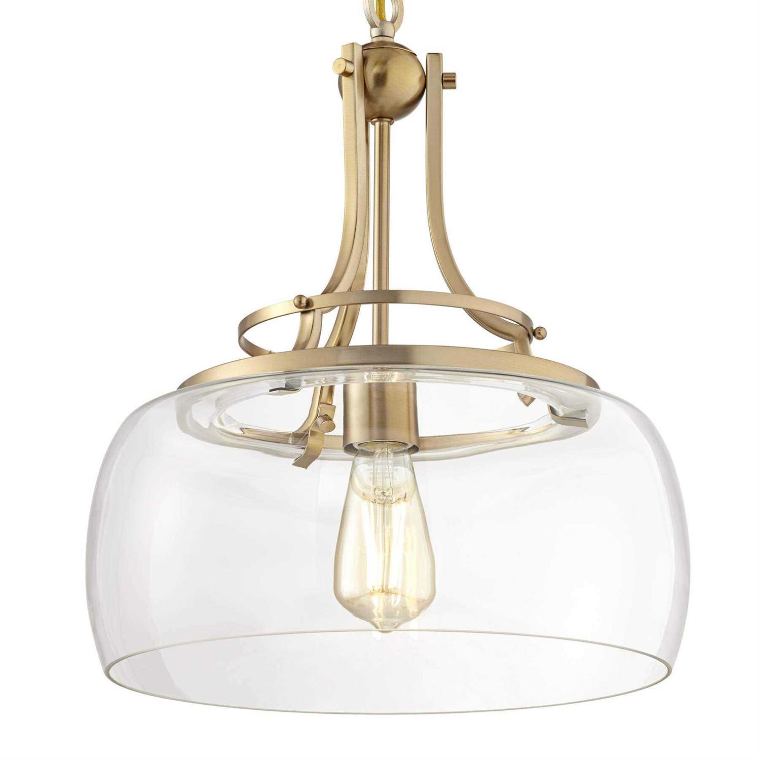 Franklin Iron Works Charleston Brass Pendant Lighting 13 1/2 Wide Modern LED Clear Glass Shade for Dining Room House Foyer Kitchen Island Entryway - Image 3