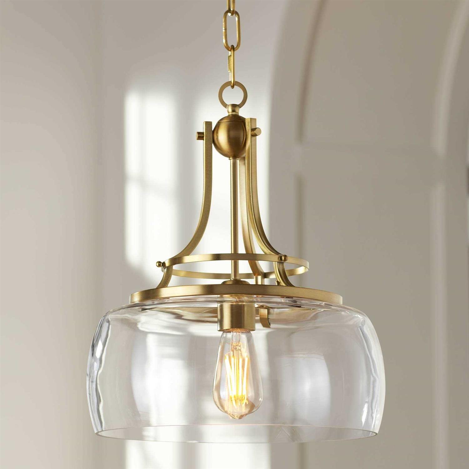 Franklin Iron Works Charleston Brass Pendant Lighting 13 1/2 Wide Modern LED Clear Glass Shade for Dining Room House Foyer Kitchen Island Entryway - Image 5
