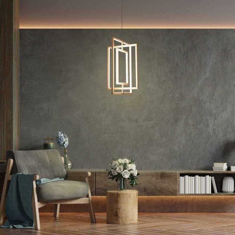 Modern Contemporary LED Chandelier Rectangle Gold Pendant Lights - Image 3