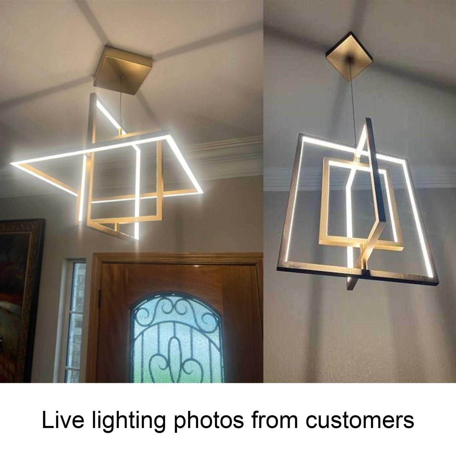 Modern Contemporary LED Chandelier Rectangle Gold Pendant Lights - Image 5