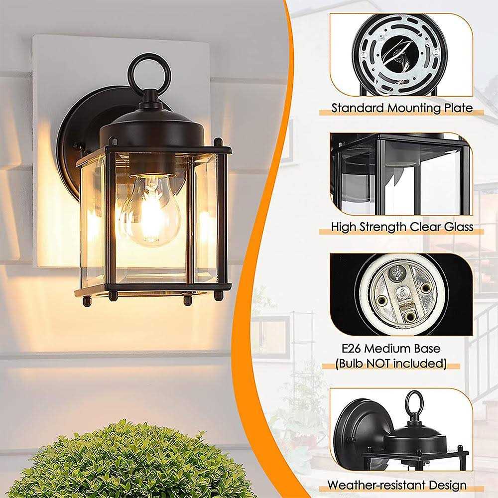Outdoor Wall Lantern, Exterior Waterproof Wall Sconce Light Fixtures, Black Front Door Wall Lighting with Clear Beveled Glass Shade, Anti-rust E26 Soc - Image 5