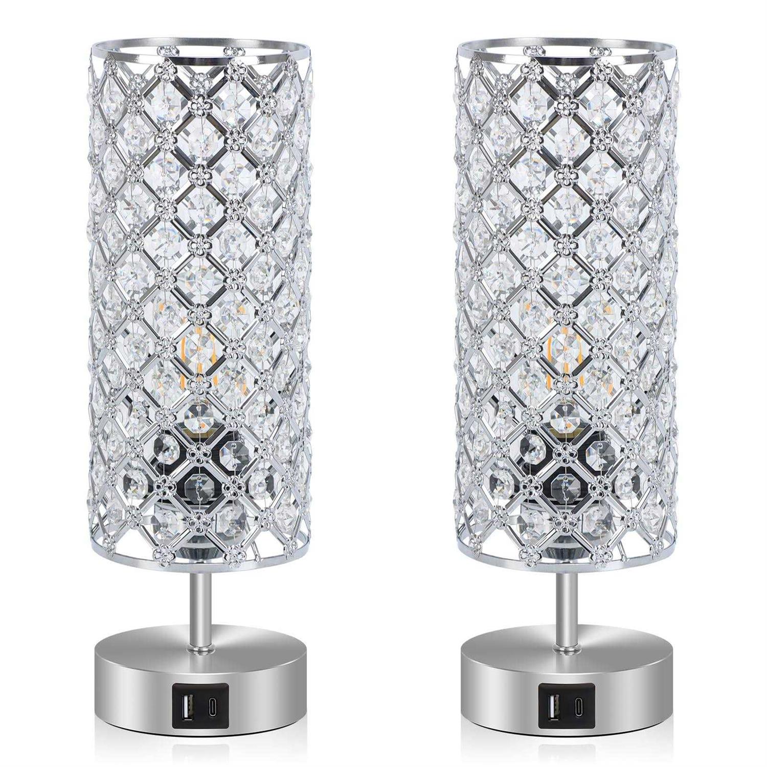 ganiude touch control crystal table lamps set of 2 nightstand lamps with usb c+a charging ports - Image 4