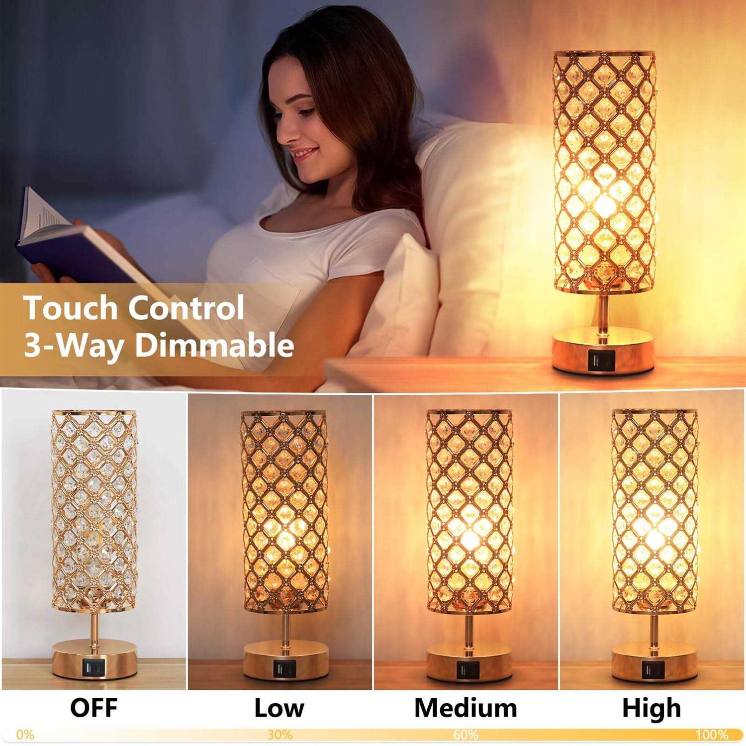 ganiude touch control crystal table lamps set of 2 nightstand lamps with usb c+a charging ports - Image 4