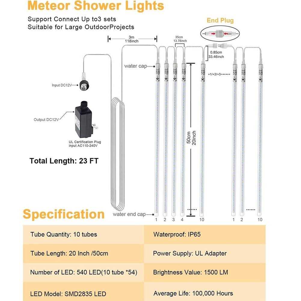 Meteor Shower Rain Lights 10 Tube Xmas Snowfall Outdoor Light - Image 5