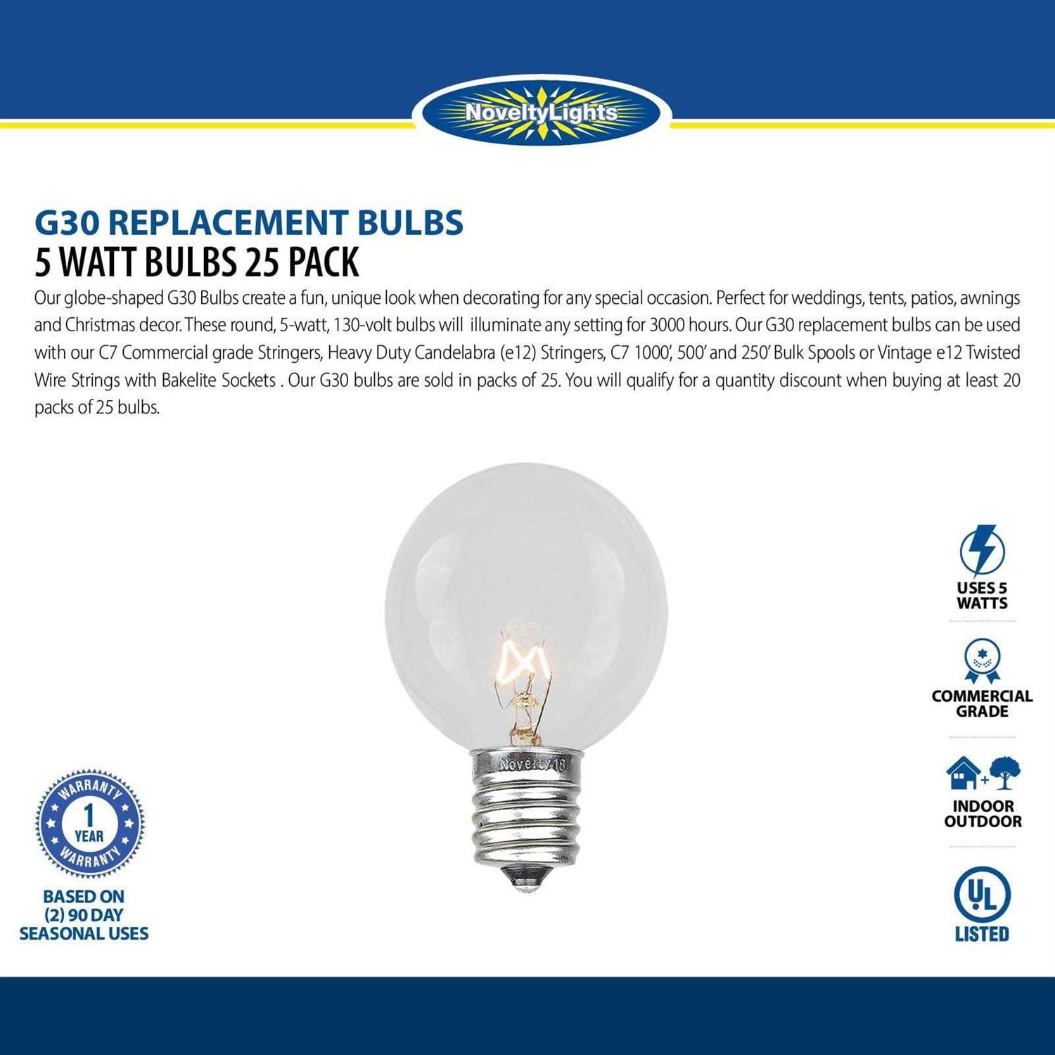 Novelty Lights 25 Pack G30 Outdoor Globe Replacement Bulbs - Image 4