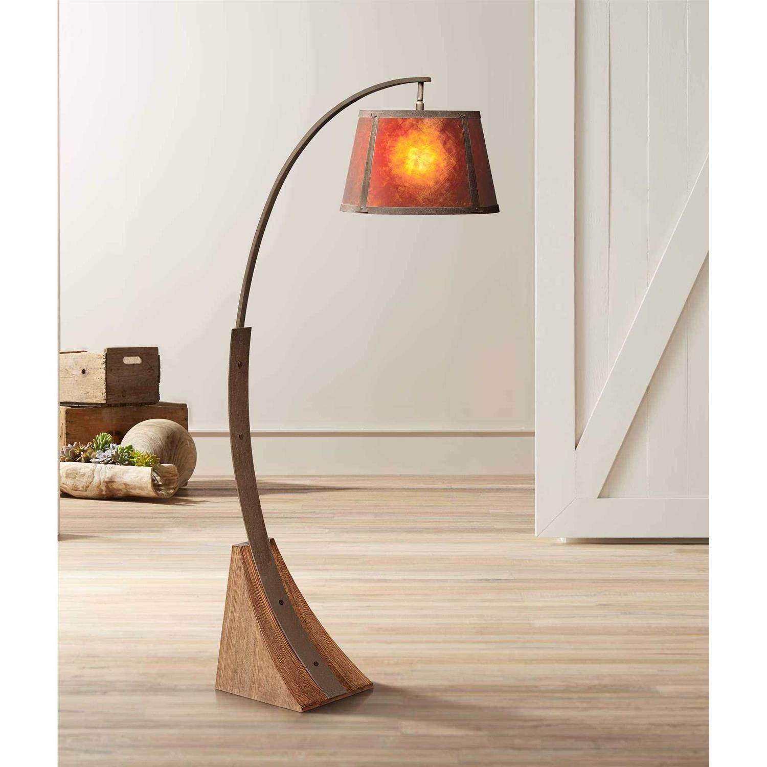 Franklin Iron Works Oak River Rustic Mission Arc Floor Lamp 66 1/2 Tall Dark Rust Wood Amber Mica Drum Shade for Living Room Reading Bedroom Office - Image 3