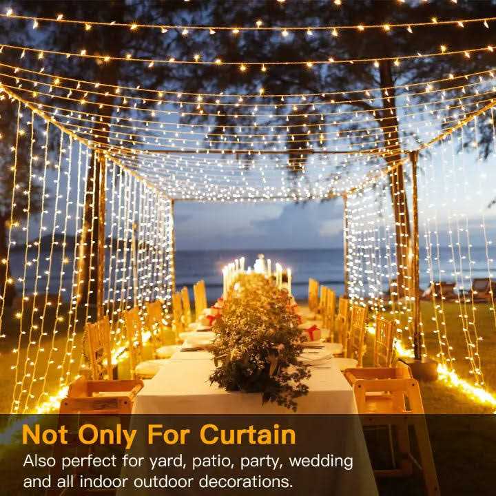 Ollny Curtain Lights Christmas Warm White 300 Led 9.8ftx9.8ft Remote Usb Powered 8 Lighting Modes Timer Waterproof Hanging Lights Indoor Outdoor - Image 3