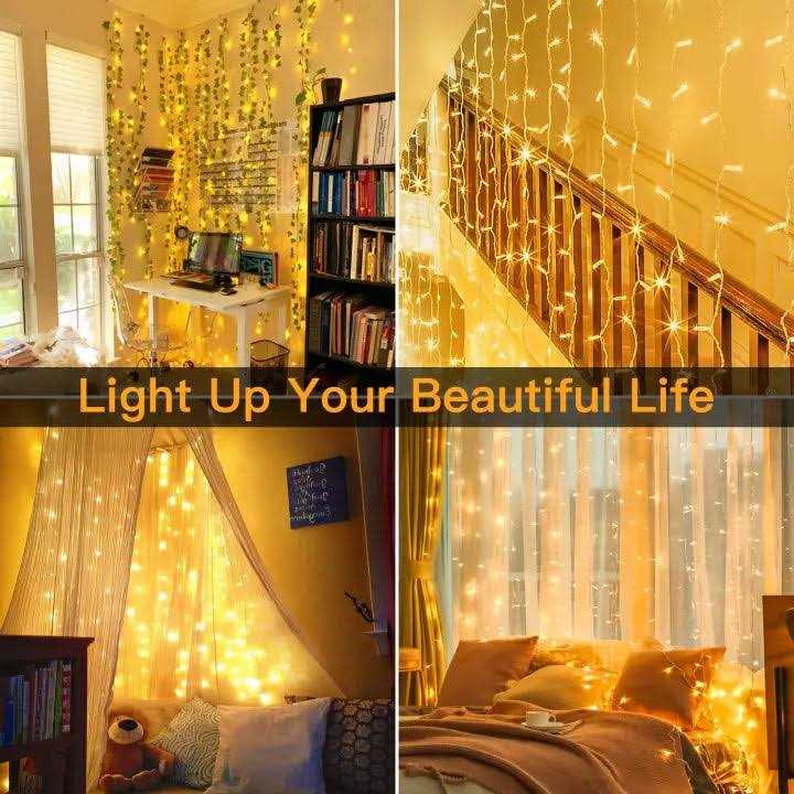 Ollny Curtain Lights Christmas Warm White 300 Led 9.8ftx9.8ft Remote Usb Powered 8 Lighting Modes Timer Waterproof Hanging Lights Indoor Outdoor - Image 5