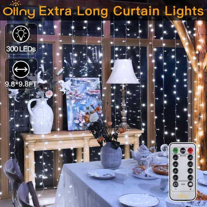 Ollny Curtain Lights Christmas Warm White 300 Led 9.8ftx9.8ft Remote Usb Powered 8 Lighting Modes Timer Waterproof Hanging Lights Indoor Outdoor - Image 3
