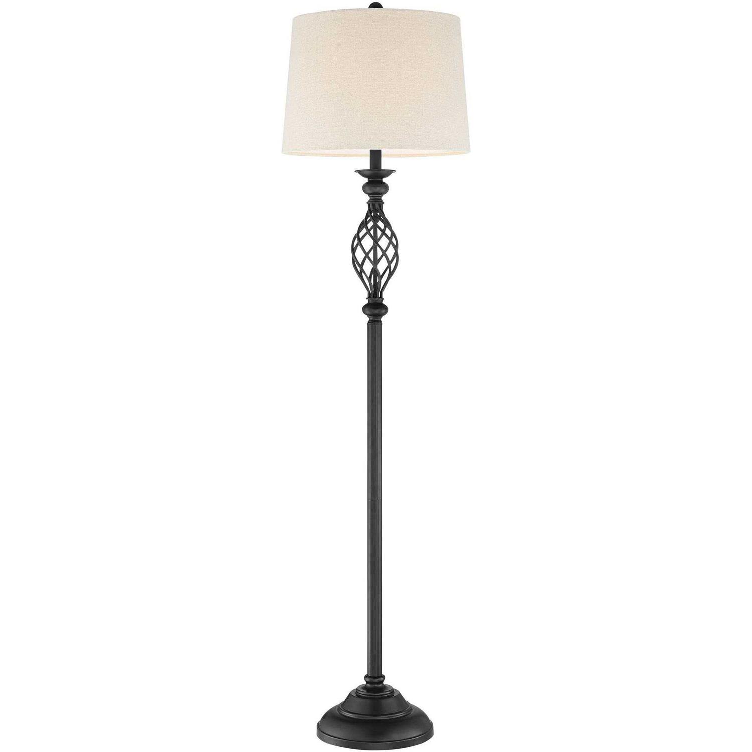 Franklin Iron Works Annie Rustic Floor Lamp Standing 63 Tall Bronze Iron Scroll Cream Hardback Drum Shade for Living Room Bedroom Office House Home - Image 3