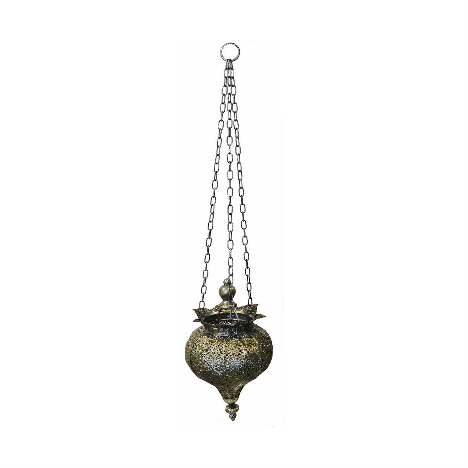 Pier Surplus Antique Silver Oriental Metal Hanging Pendant Light Candle Lantern - Image 4