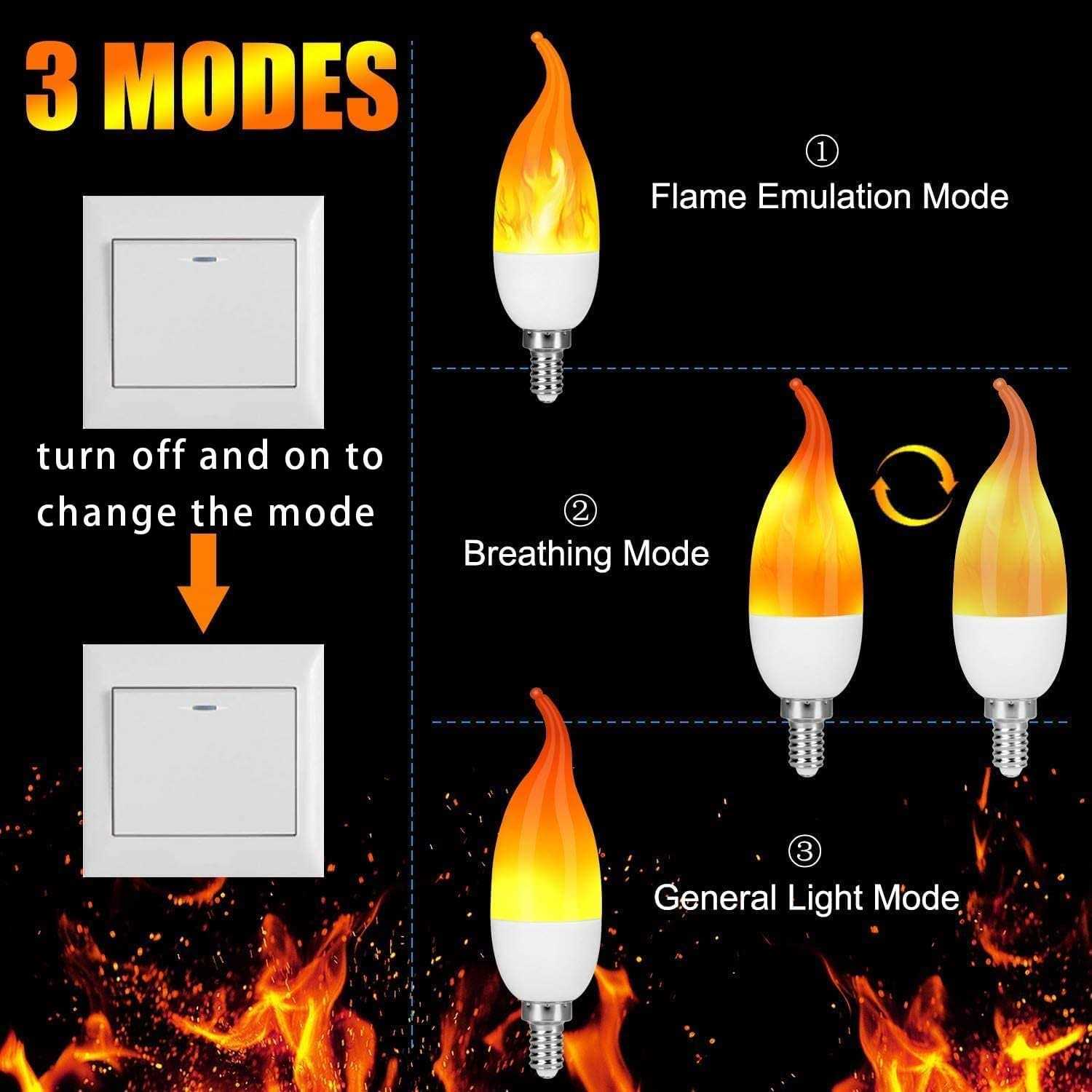 ohlgt E12 Flame Bulbs 3 Mode LED Candelabra Flame Light Bulb 1.2 Watt Warm White Chandelier Flame Bulbs,1800k Candle Light Bulbs - Image 3