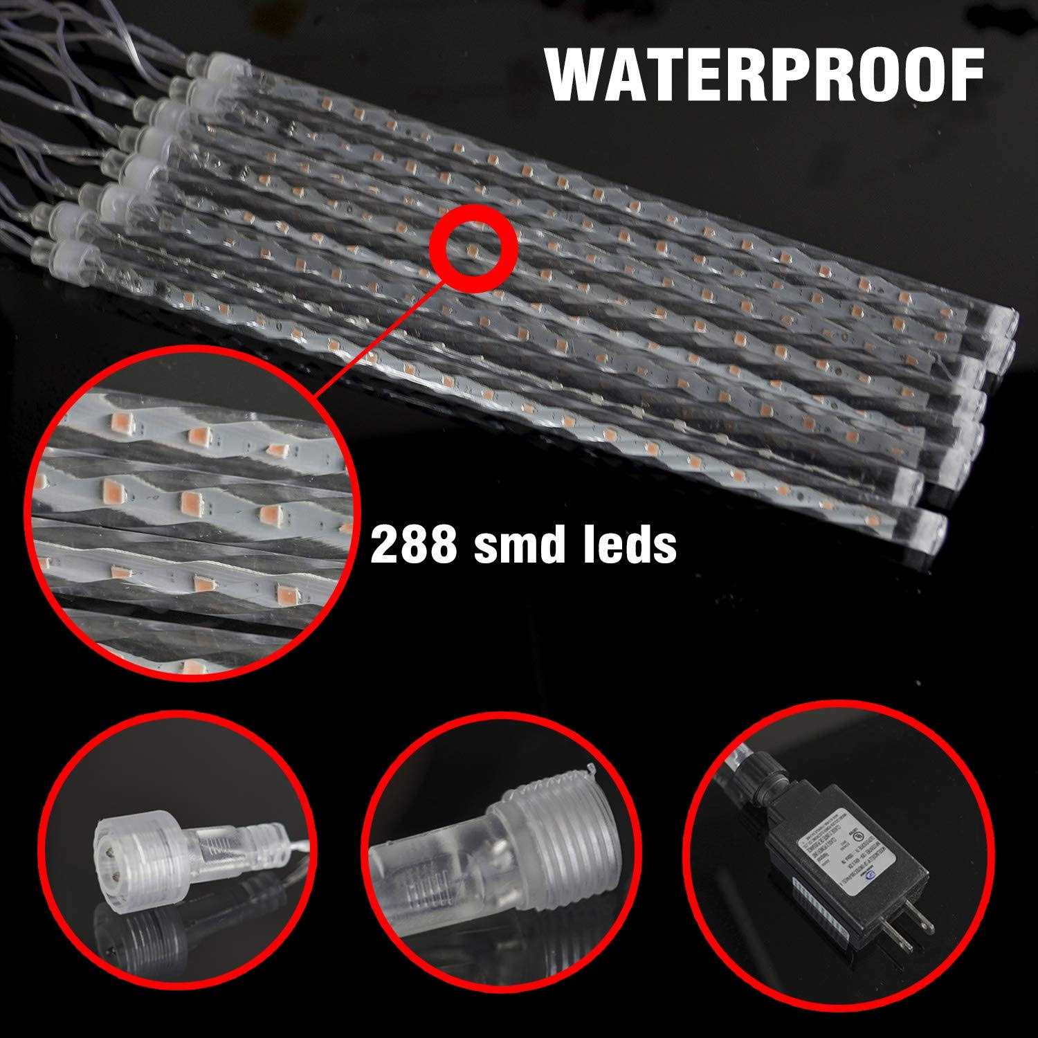 Funpeny Meteor Shower Rain Lights 288 LED Christmas Lights Icicle Snow Falling Christmas Lights Outdoor Raindrop Lights - Image 3