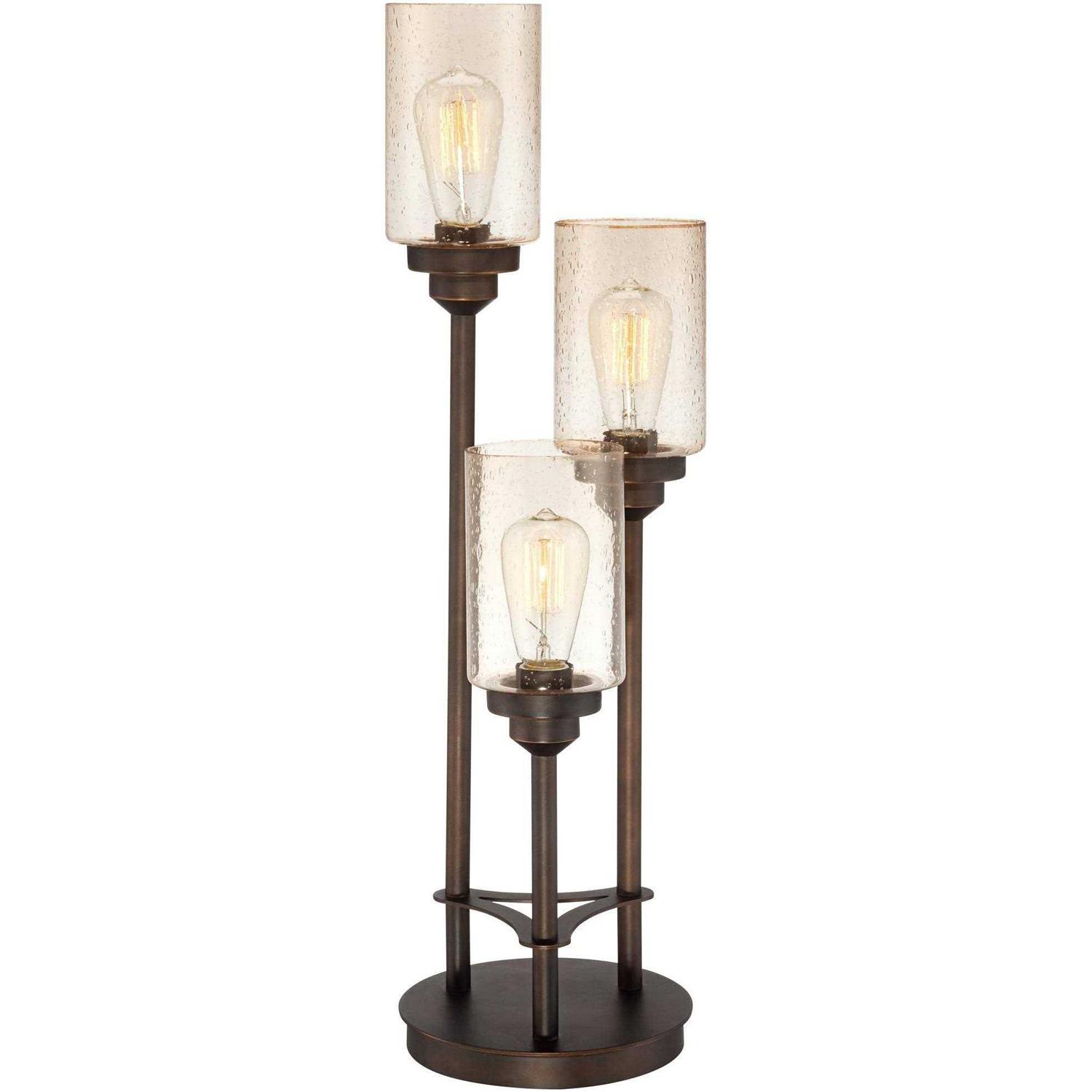 Franklin Iron Works Libby Rustic Farmhouse Table Lamp 30 Tall Bronze Metal LED Amber Seeded Glass Shade for Bedroom Living Room Bedside Nightstand - Image 5