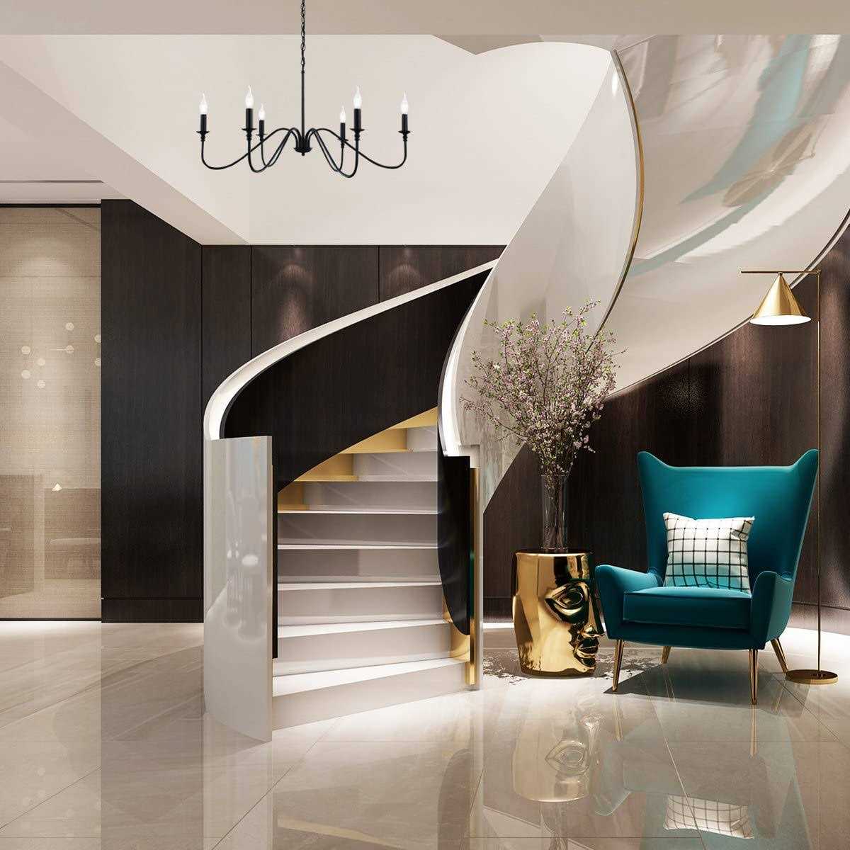 Miluolan Black Chandelier,6-Light Rustic Industrial Iron Chandeliers for Dining Room Lighting Fixtures Hanging,Candle Hanging Hallway - Image 4