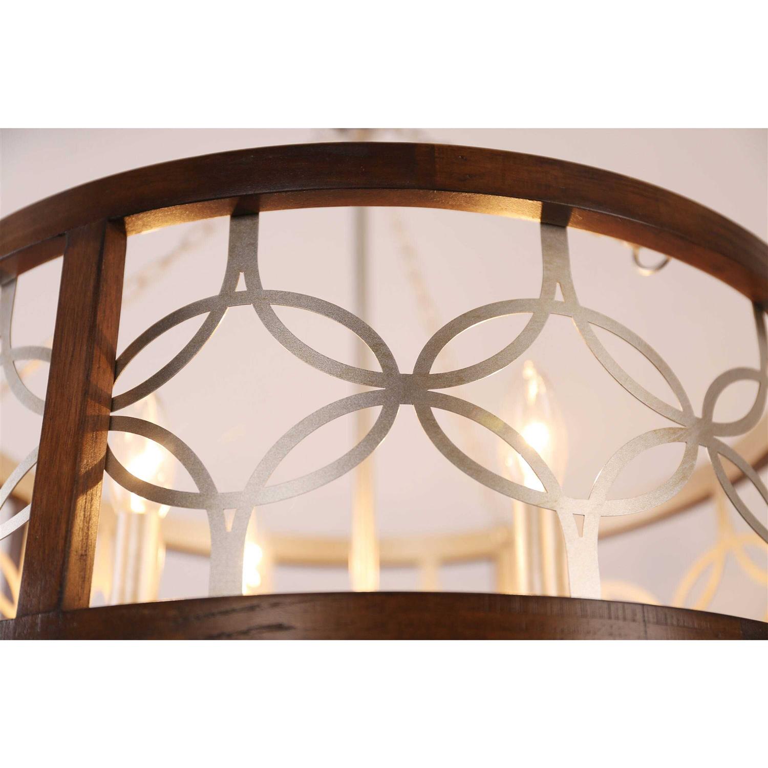 Oaks Aura Rustic Farmhouse 4-Light Wood Ceiling Light Drum Shabby Chic Wood Chandelier FC4058-4H - Image 5
