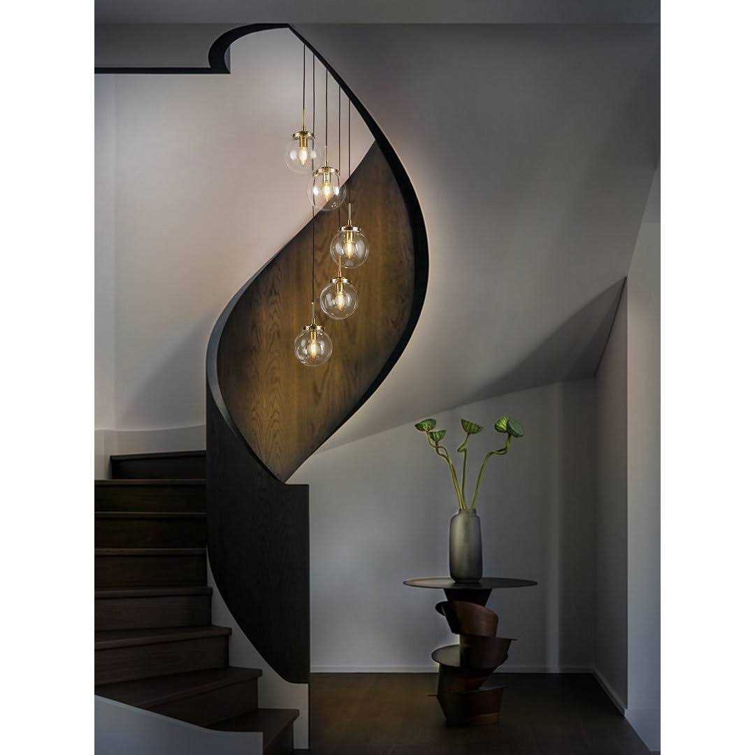 Modern Staircase Clear Globe Bubble Glass Linear Chandelier 5-Lights Brass Pendant Light Corrigan Studio - Image 3