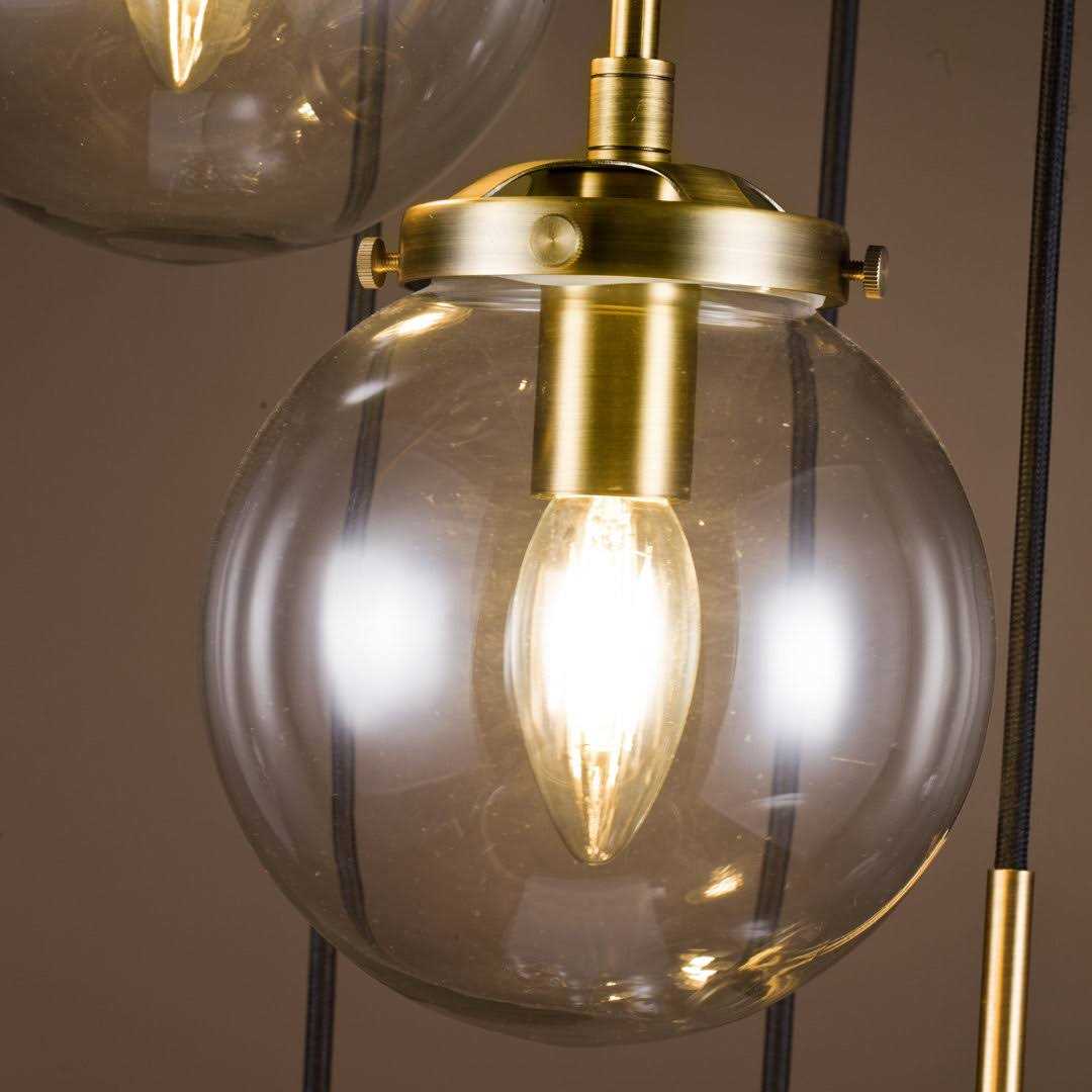 Modern Staircase Clear Globe Bubble Glass Linear Chandelier 5-Lights Brass Pendant Light Corrigan Studio - Image 5