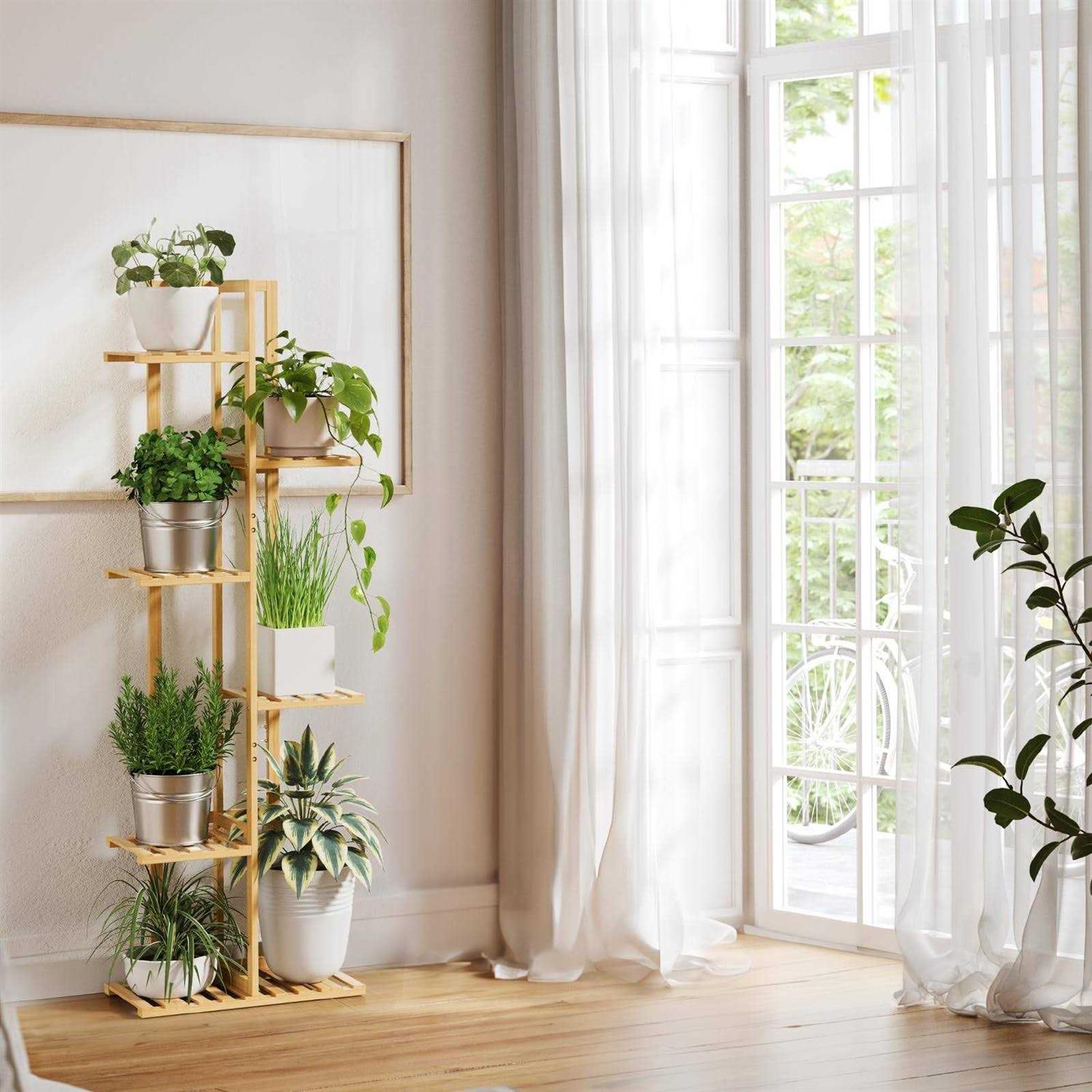 Rossny Plant Stand Indoor 6 Tier 7 Potted Bamboo Plant Stands for Multiple Indoor Plants - Image 4