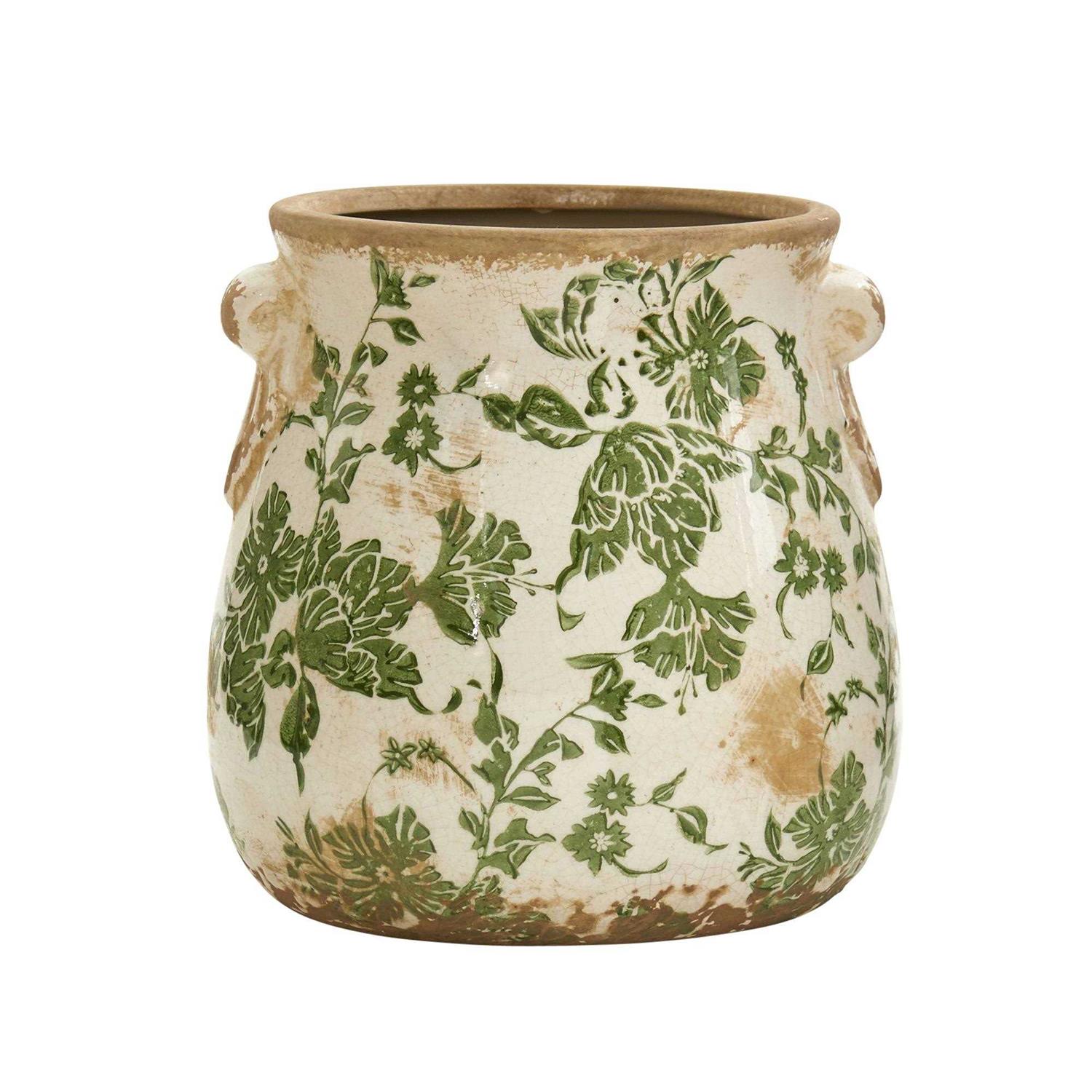 Nearly Natural Tuscan Ceramic Green Scroll Planter - Image 5