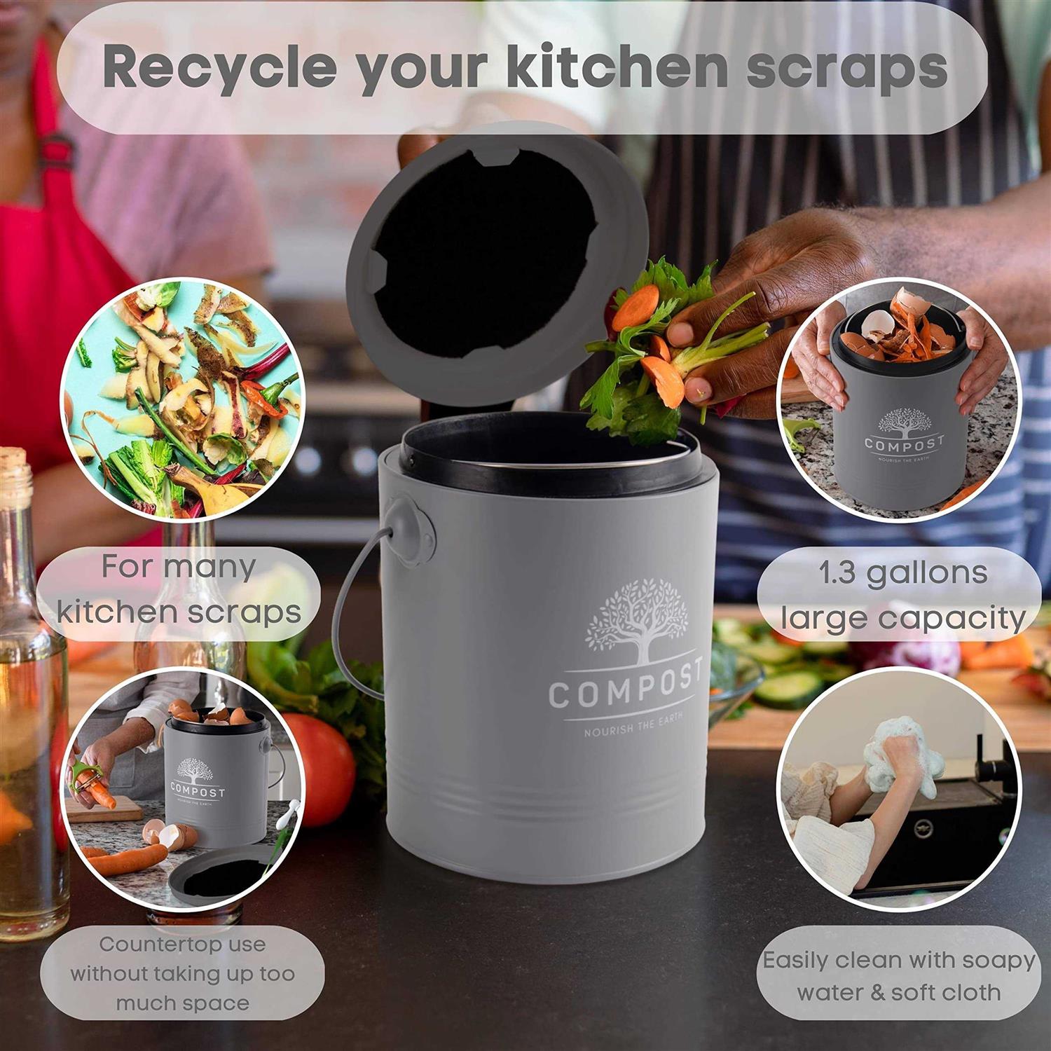 PERFNIQUE Kitchen Compost Bin, 1.3 Gallon Countertop Compost Bin with Lid, Indoor Compost Bucket includes Inner Bucket Liner and Carbon Filter - Image 4