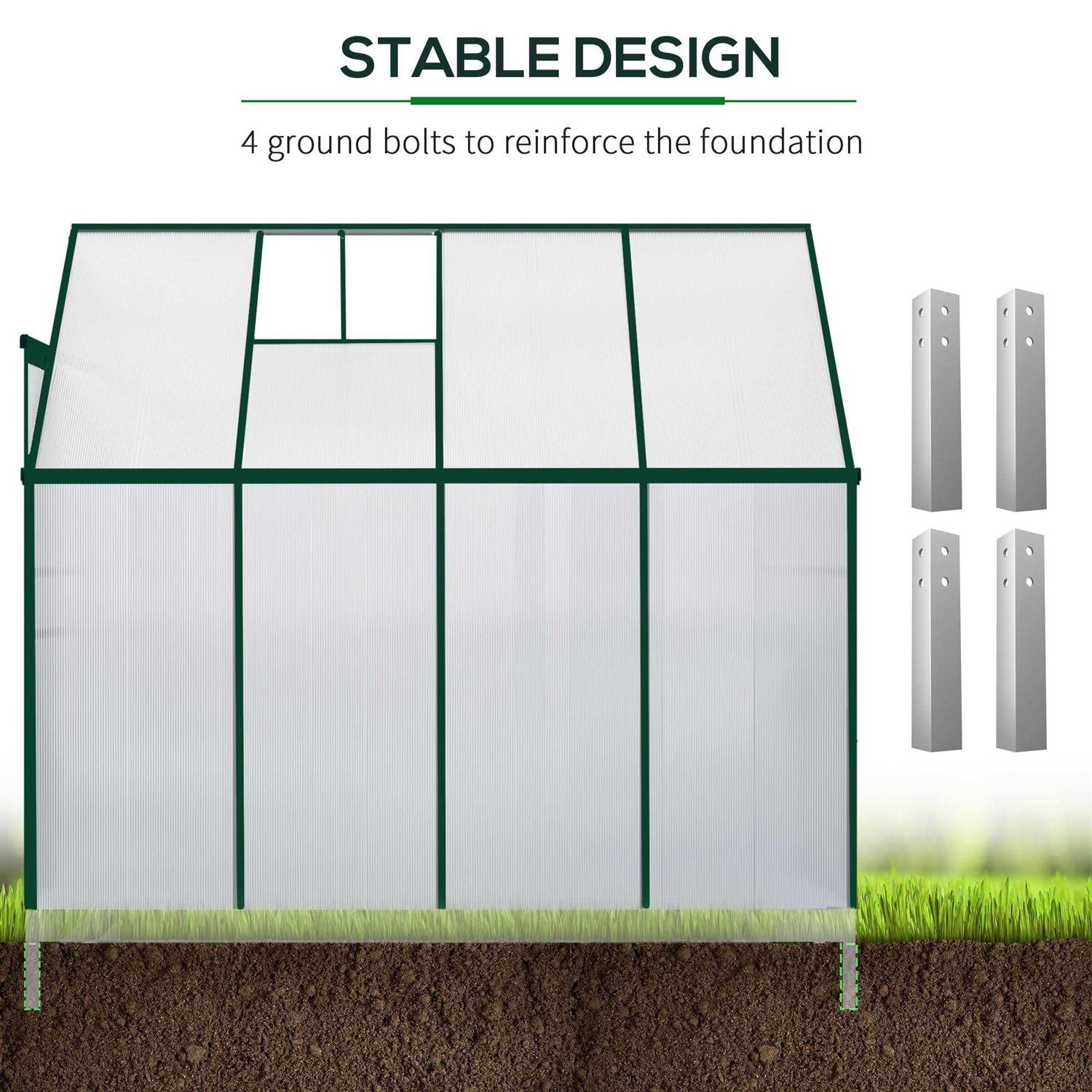Outsunny Walk-in Garden Greenhouse Aluminum Polycarbonate with Roof Vent for Plants - Image 4