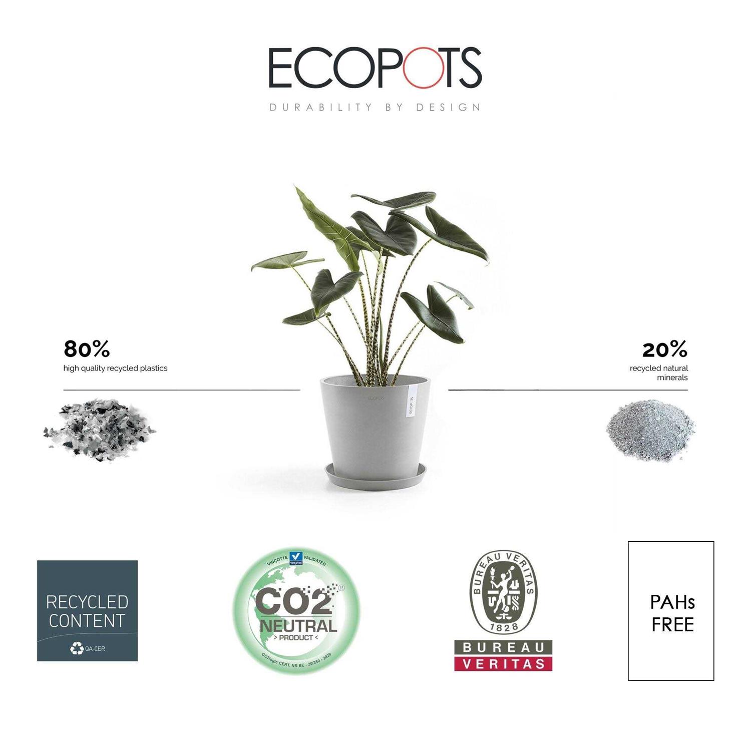 Ecopots Amsterdam Modern Round Recycled Plastic Planter Flower Pot - Image 5