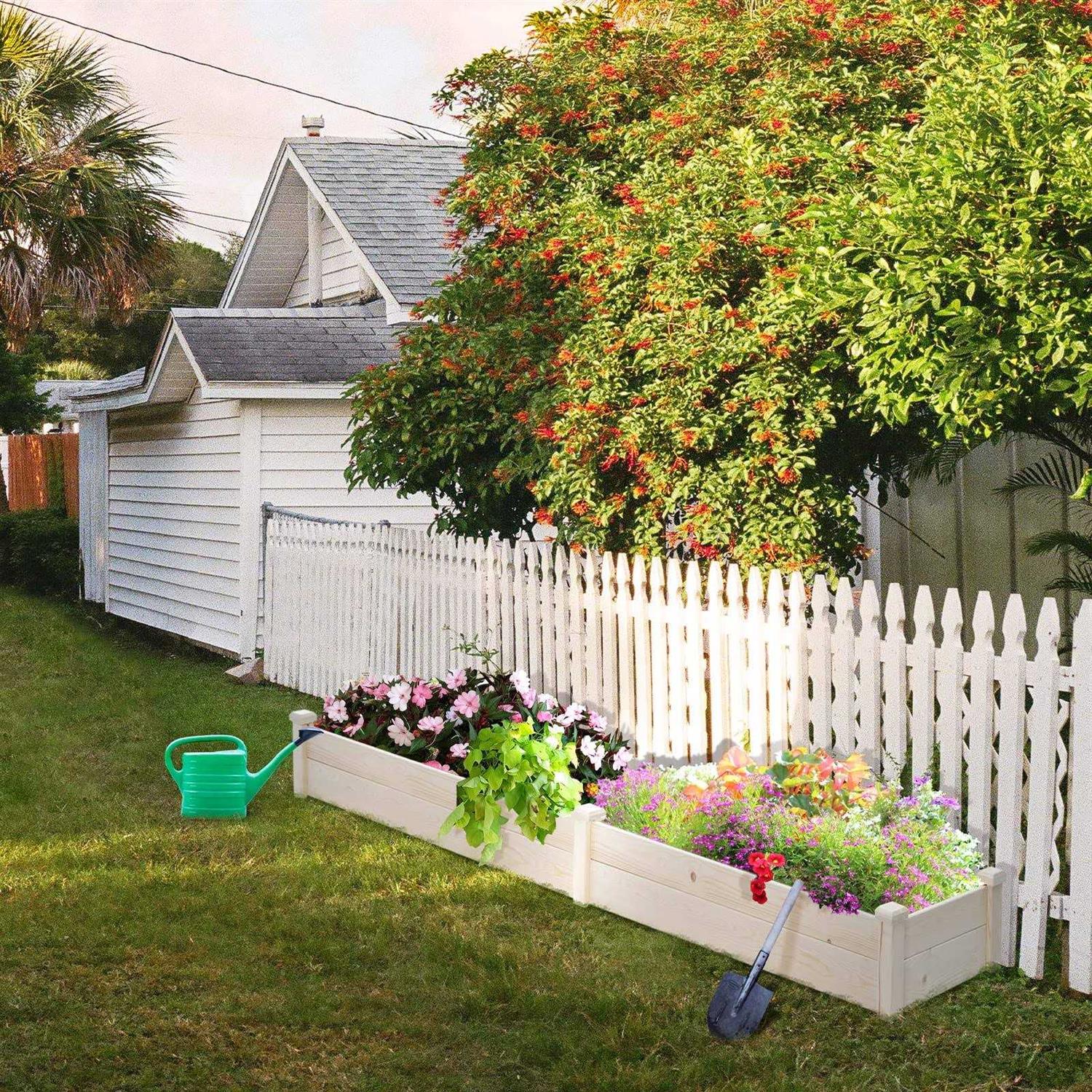 Patiomore 8 Feet Outdoor Wooden Garden Bed Planter Box Kit for Vegetables Fruits Herb Grow Yard Gardening - Image 5