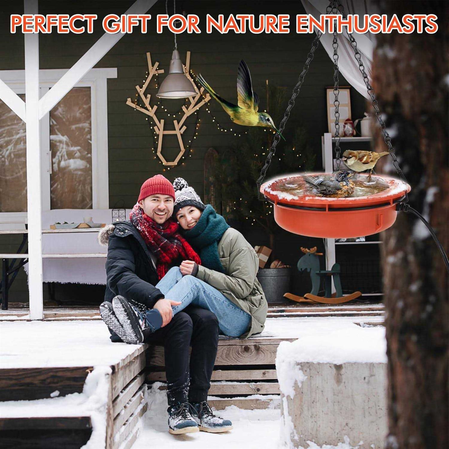 Perfin 75W Hanging Heated Bird Baths for Outdoors for Winter Thermostatically Controlled Heated Bird Bath Deicer Bowl Tray for Garden Backyard Decor - Image 3