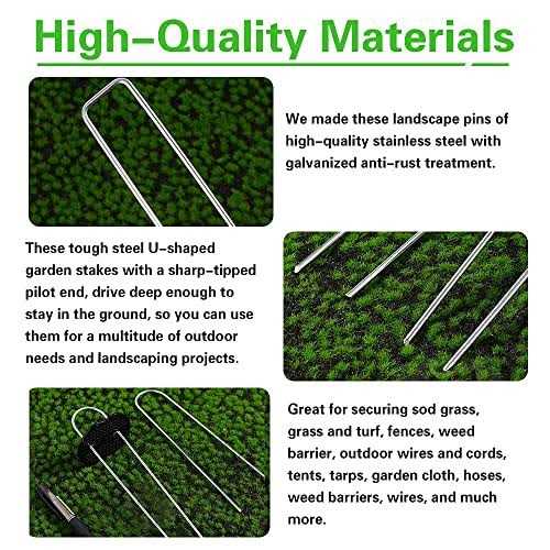 Garden Stakes Staples + Gasket Bakulyor 6 Inch Lawn Landscape Staples 11 Gauge U Shaped Galvanized Landscape Pins - Image 5