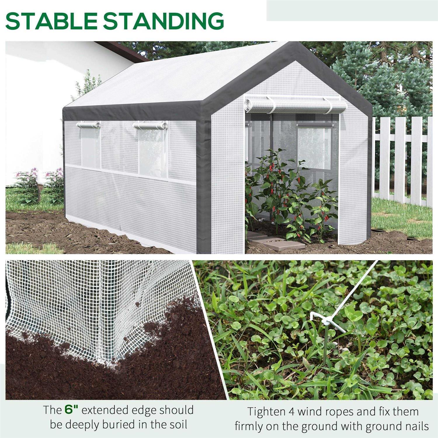 Outsunny 12' x 7' Walk-in Garden Greenhouse Outdoor Hot House w/ Roll Up Door - Image 3