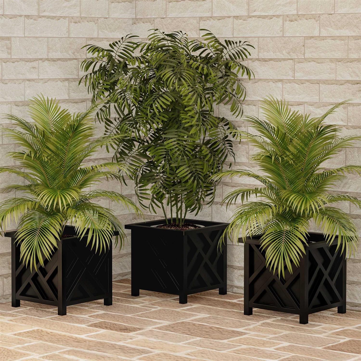 Pure Garden Square Planter Box Black Lattice Container for Flowers & Plants - Image 4