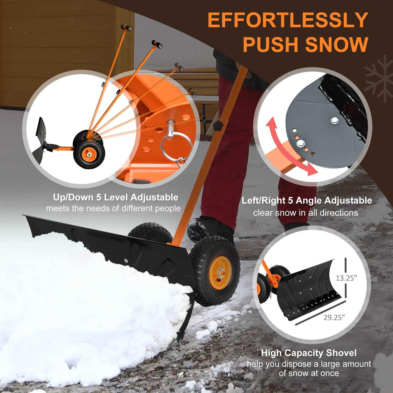 Outsunny Snow Shovel Rolling Pusher with 29'' Blade - Image 5