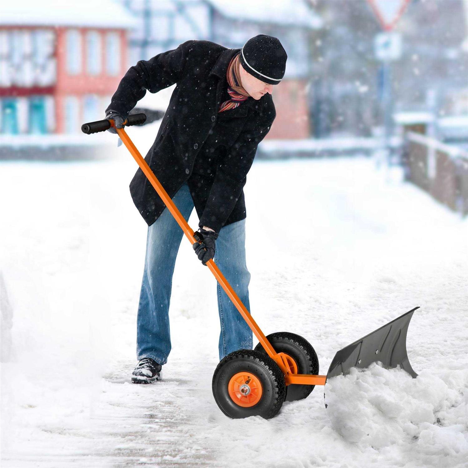 Outsunny Snow Shovel Rolling Pusher with 29'' Blade - Image 5