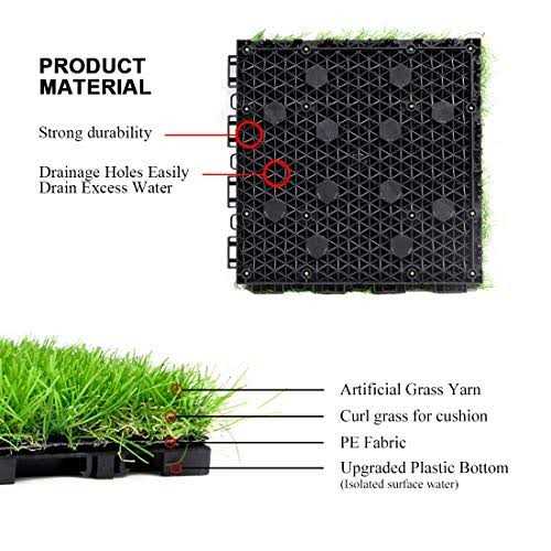 PROGOAL Artificial Grass Turf Tile Fake Grass Flooring Mat Interlocking Self-draining 12''x12 - Image 3