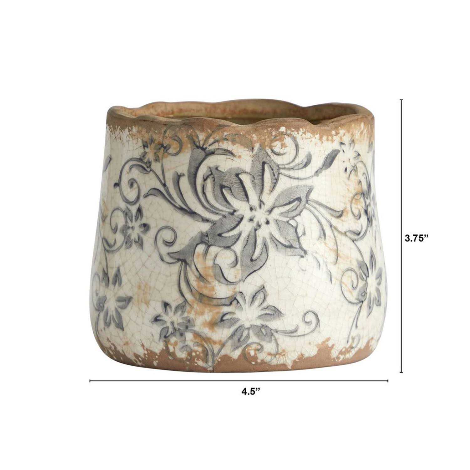 Nearly Natural Tuscan Ceramic Gray Scroll Planter - Image 5