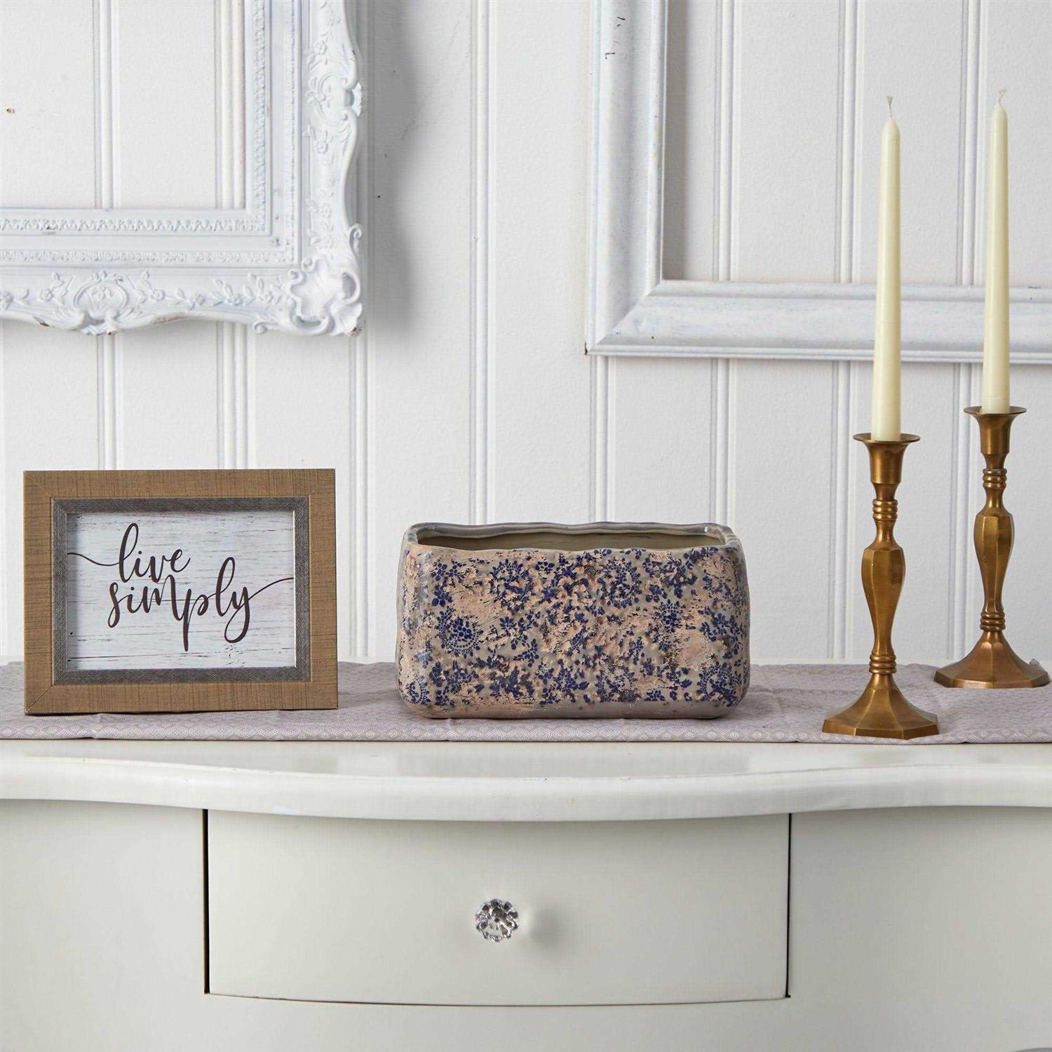 Nearly Natural 10 Tuscan Ceramic Rectangle Planter - Image 3