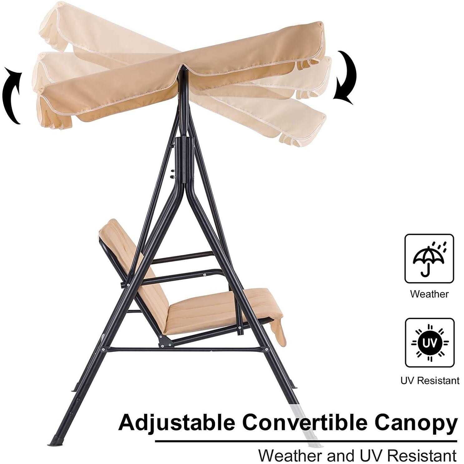 Mcombo 3-Person Outdoor Patio Swing Chair Convertible Canopy Hanging Swing Glider Lounge Chair - Image 3