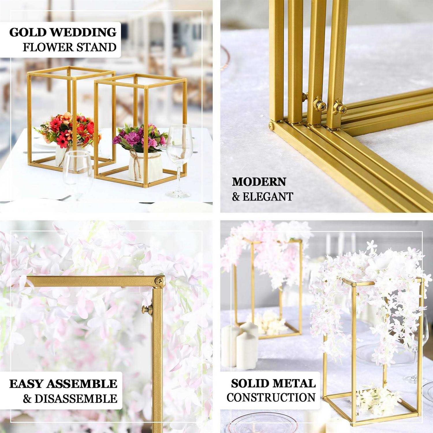 Efavormart 2 Pack Matte Gold Wedding Flower Stand Metal Vase Column Stand Geometric Centerpiece Vase - Image 4