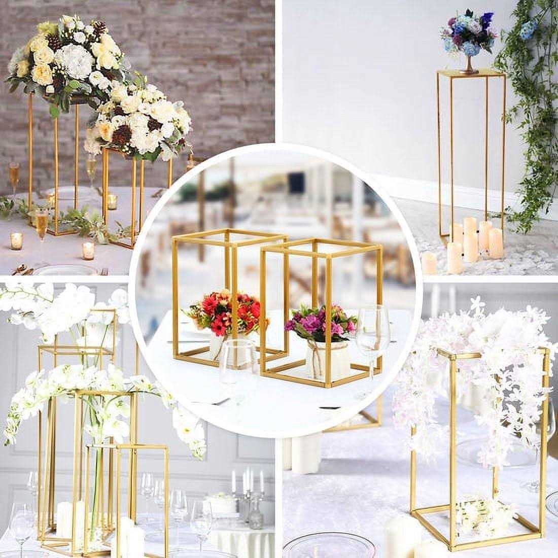 Efavormart 2 Pack Matte Gold Wedding Flower Stand Metal Vase Column Stand Geometric Centerpiece Vase - Image 4