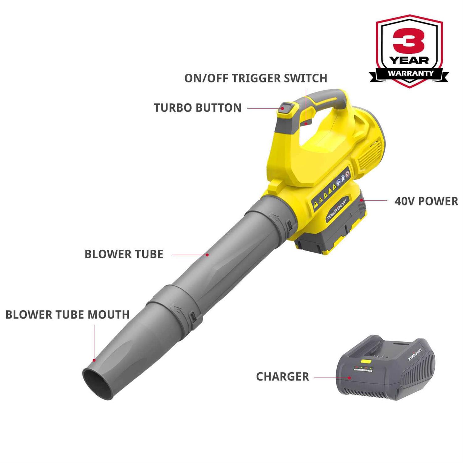 Powersmart USA 450CFM Cordless Leaf Blower w/ 40V 4.0Ah Battery and Charger PS76220A - Image 3