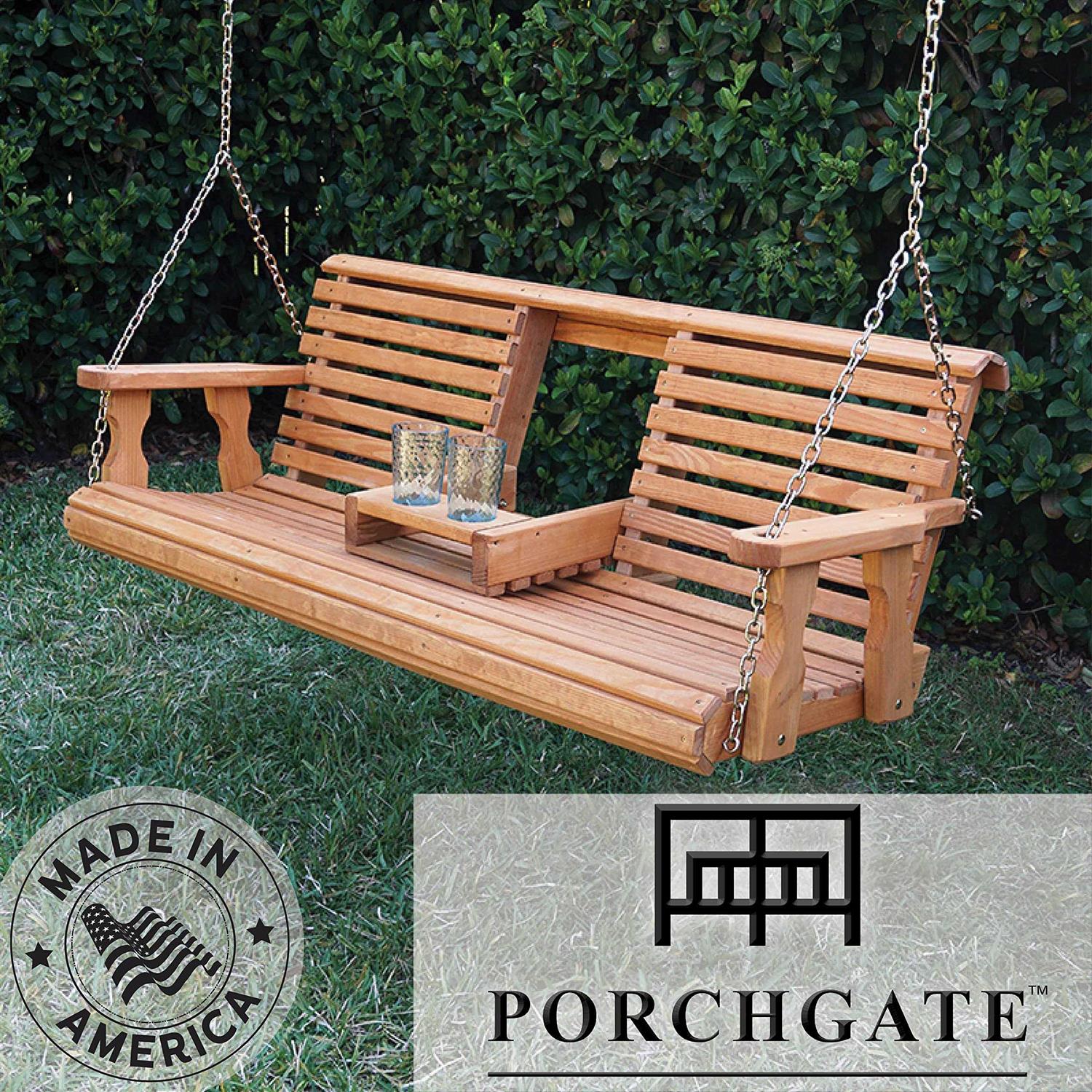 Porchgate Amish Heavy Duty 800 Lb Rollback Console Treated Porch Swing with Hanging Ropes - Image 3
