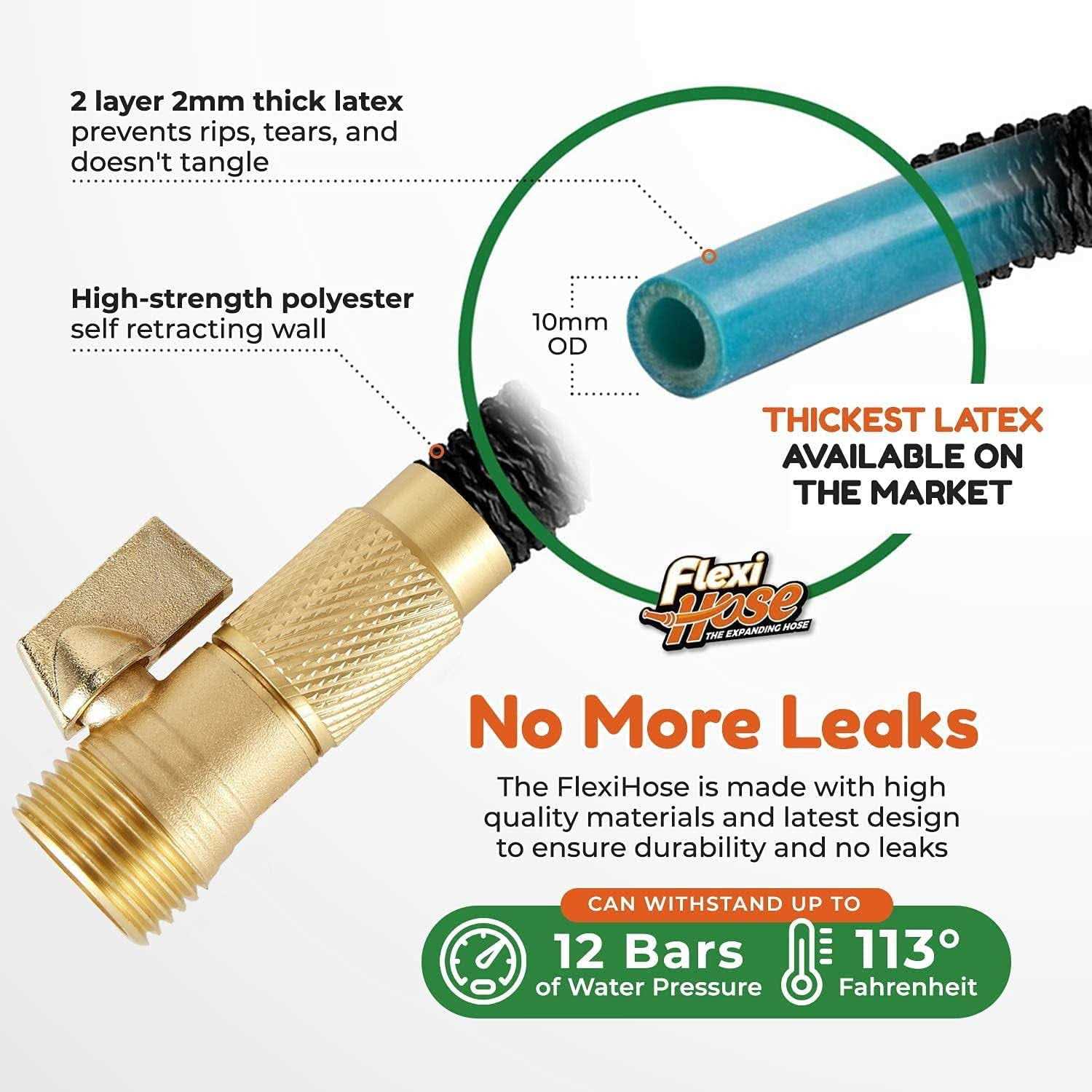 Flexi Hose with 8 Function Nozzle Expandable Garden Hose Lightweight & No-Kink Flexible Garden Hose 3/4 Inch Solid Brass Fittings - Image 3