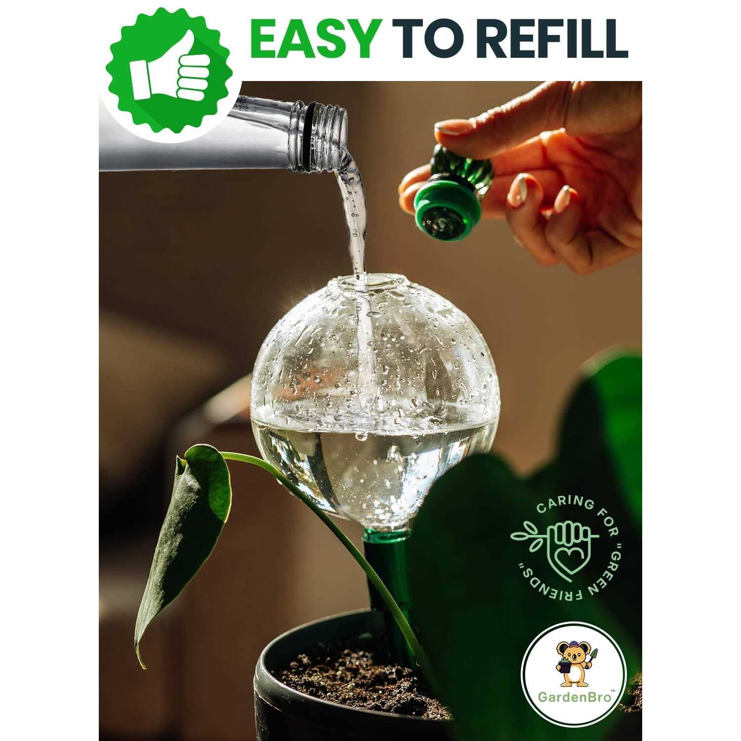 Plant Watering Globes XL with Metal Self Watering Planter Insert Premium 16 Oz Glass Self Watering Globes Hand-Blown for Indoor Plants - Image 3