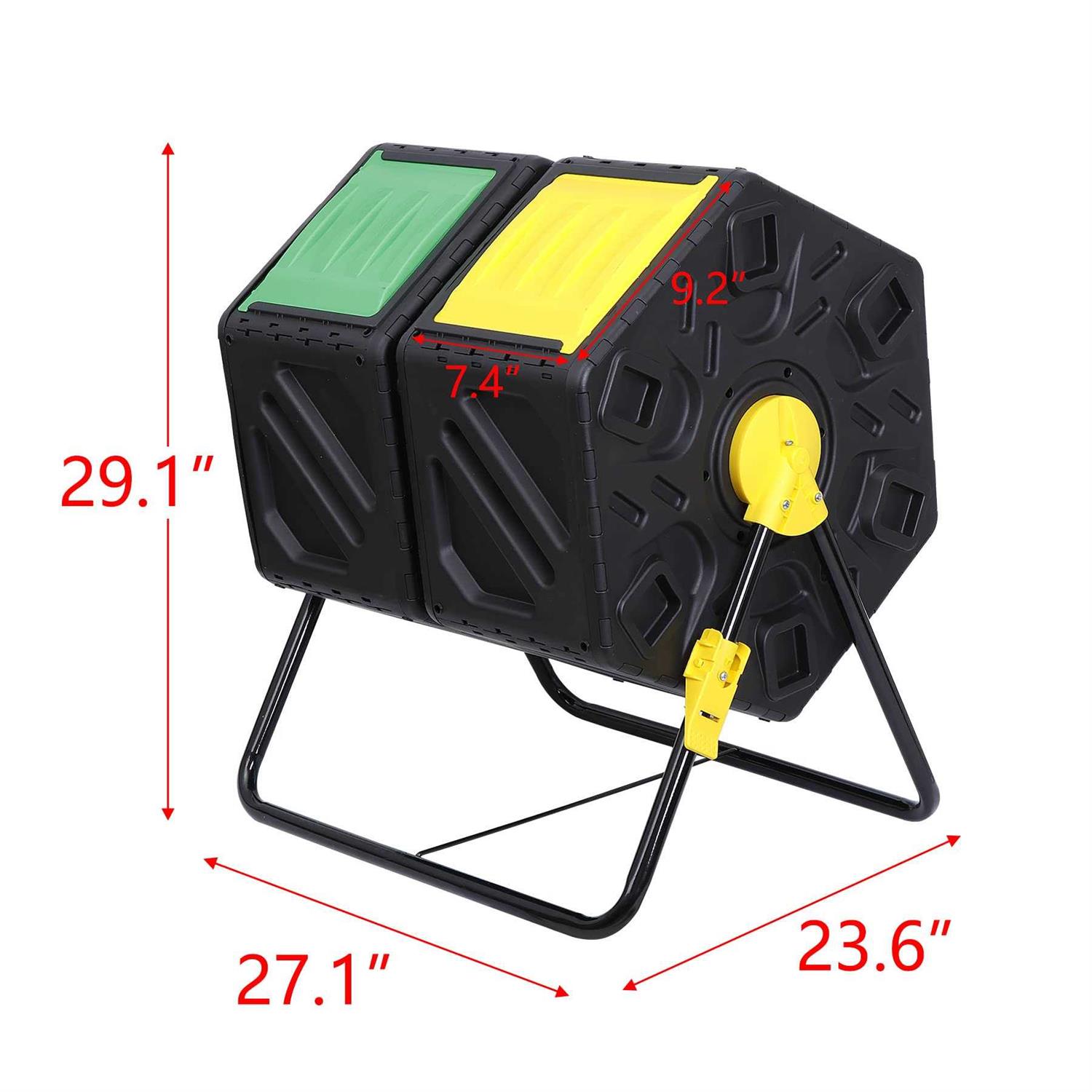 Nouva 37 Gallon Compost Bin Dual Chamber Composter Tumbler Rotating Chamber Garden Composter Bin with 2 Sliding Doors Steel Frame Outdoor Kitchen - Image 4