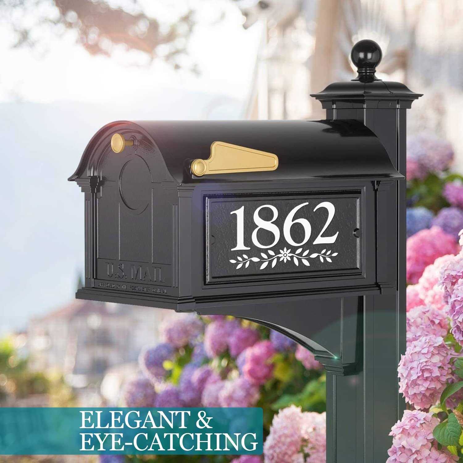 Diggoo Reflective Mailbox Numbers Die Cut Decal Rustic Style Flowers House Number Address Sign Front Door Decal Vinyl Letterin - Image 5