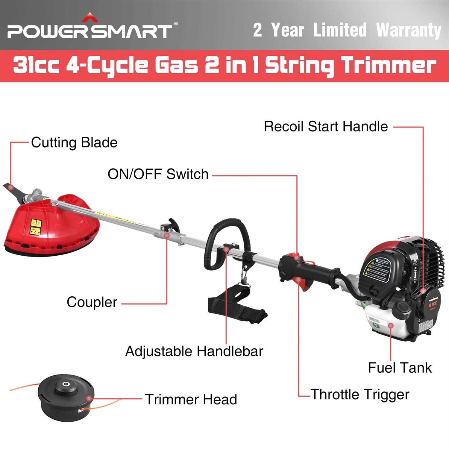 Powersmart 4-Cycle 31cc 15lb Straight Shaft Gas String Trimmer Weed wacker and Brush Cutter for Lawns and Grass - Image 5