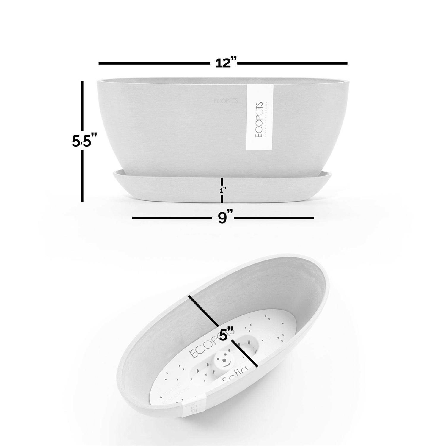 Ecopots Sofia Indoor/Outdoor Modern Plastic Oval Flower Pot Planter with Water Reservoir - Image 5