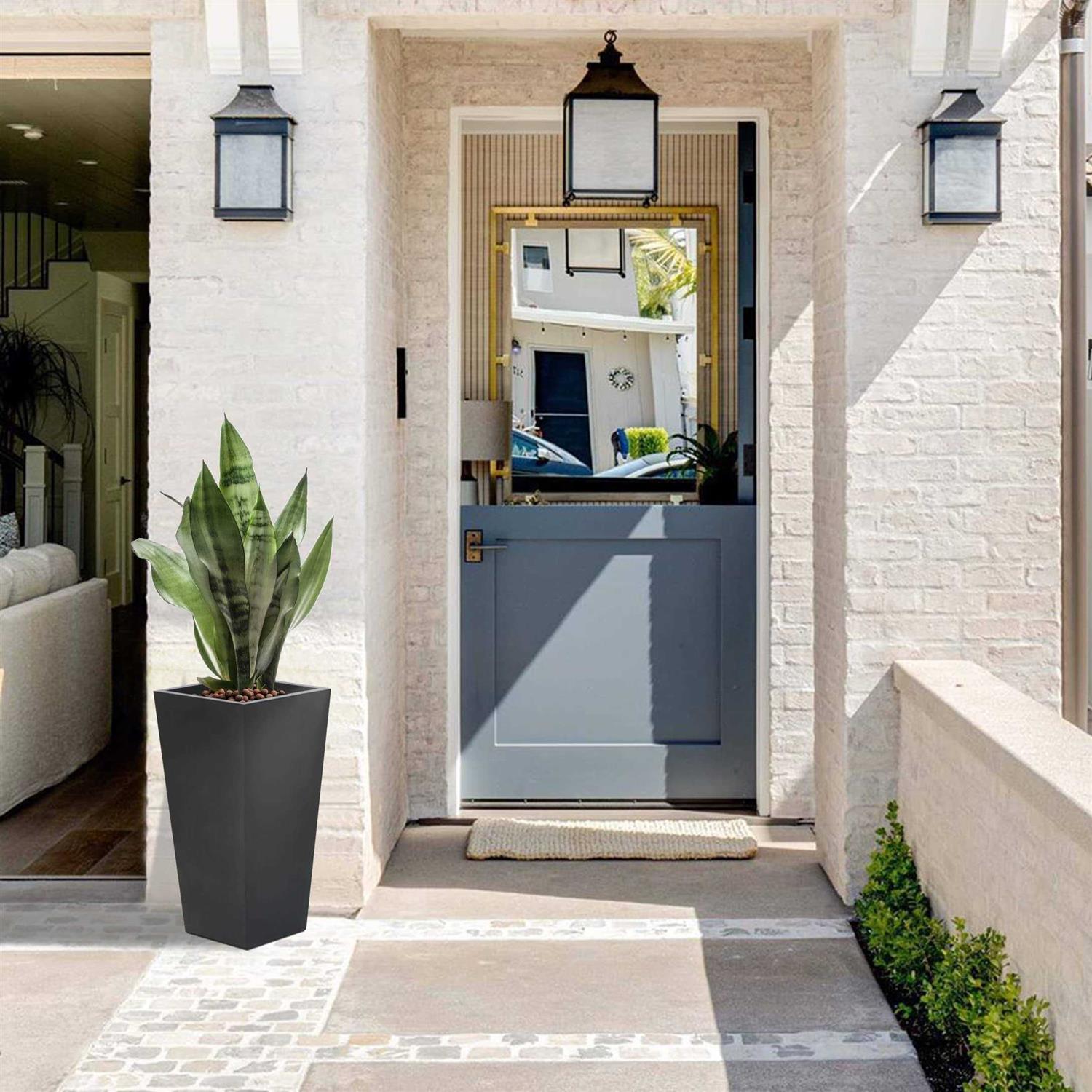 Luxen Home Black MgO H Tall Tapered Planter - Image 3